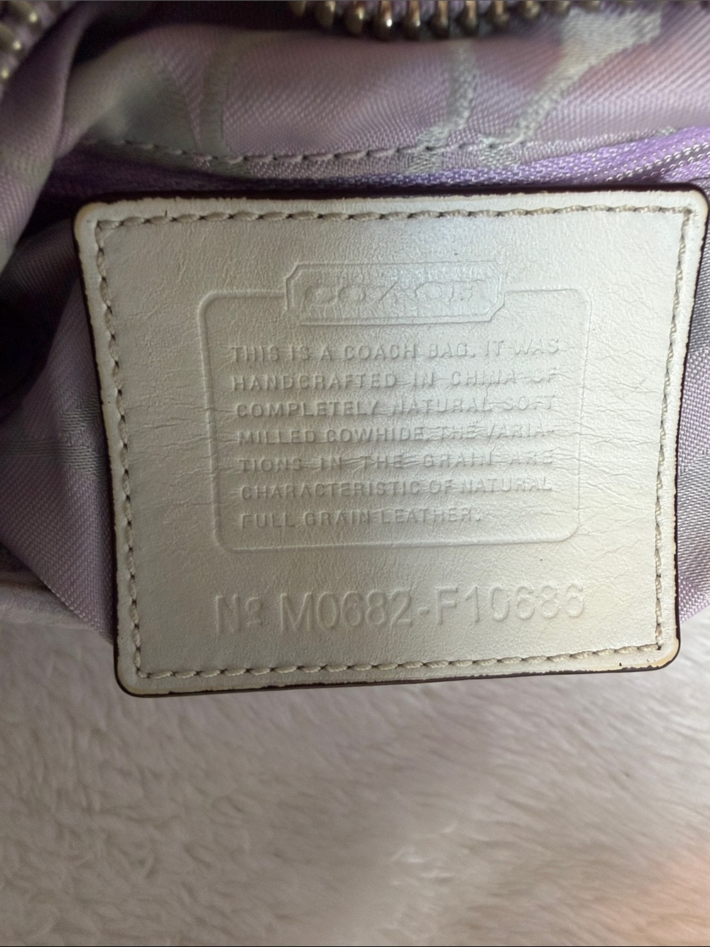 Coach Pebbled Leather Hobo Shoulder Bag  | Lilac/Cream Trim - Picture 7 of 14
